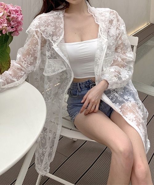 me+em select（ミームセレクト）の「花柄刺繍シアーレースビッグシルエットジャケット（ナイロンジャケット・レディース・ベージュ/アイボリー・FREE）」の12枚目の写真