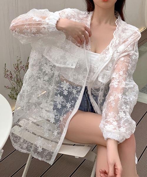 me+em select（ミームセレクト）の「花柄刺繍シアーレースビッグシルエットジャケット（ナイロンジャケット・レディース・ベージュ/アイボリー・FREE）」の20枚目の写真