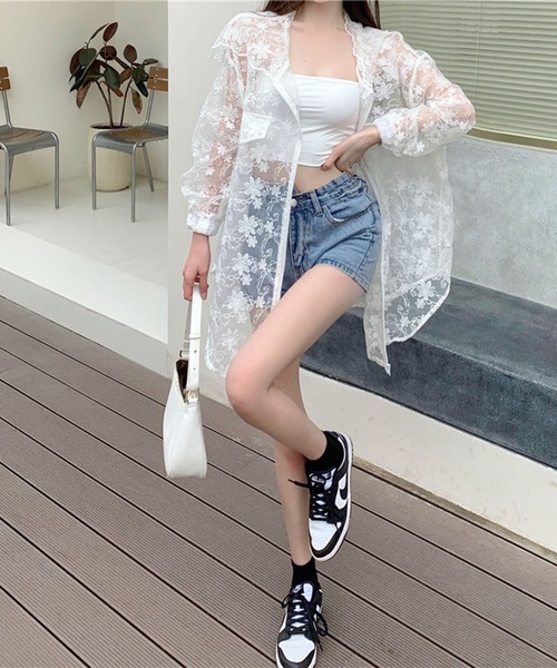 me+em select（ミームセレクト）の「花柄刺繍シアーレースビッグシルエットジャケット（ナイロンジャケット・レディース・ベージュ/アイボリー・FREE）」の14枚目の写真