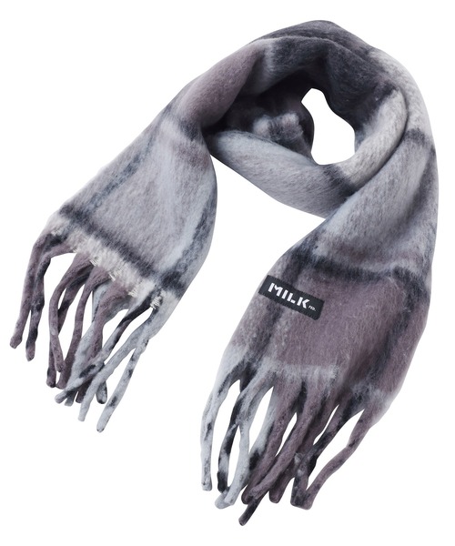 MILKFED.(ミルクフェド)の「BAR LOGO SHAGGY PLAID STOLE(ストール/ショール・レディース・グレー/オフホワイト・ONE SIZE)」の1枚目の写真