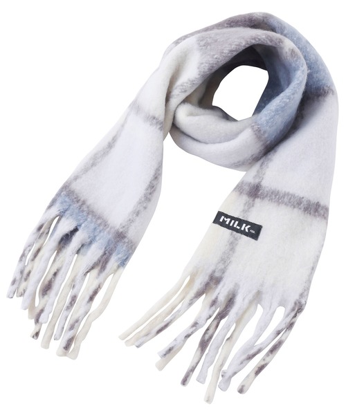 MILKFED.(ミルクフェド)の「BAR LOGO SHAGGY PLAID STOLE(ストール/ショール・レディース・グレー/オフホワイト・ONE SIZE)」の2枚目の写真