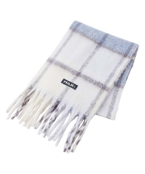 MILKFED.(ミルクフェド)の「BAR LOGO SHAGGY PLAID STOLE(ストール/ショール・レディース・グレー/オフホワイト・ONE SIZE)」の11枚目の写真