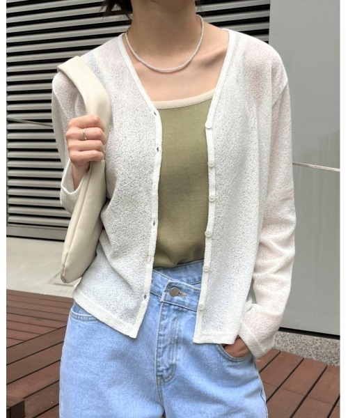 ALAND(エーランド)の「3.3Field Trip/SHEER V-NECKカーディガン 2299896(カーディガン/ボレロ・レディース・ライトブルー/ブラック/グリーン/アイボリー・FREE)」の3枚目の写真