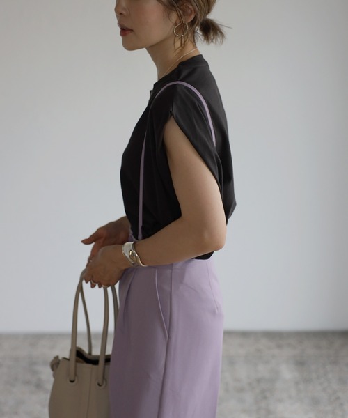 Bonjour Sagan（ボンジュールサガン）の「ショルダータックオーガニックコットンT（Tシャツ/カットソー・レディース・ホワイト/チャコールグレー/ブラック・FREE）」の11枚目の写真