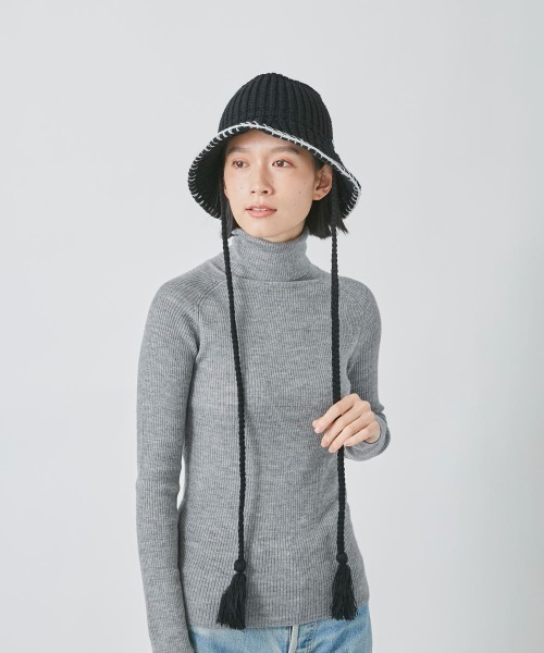 OVERRIDE（オーバーライド）の「OVERRIDE  KNIT STITCH HAT（ハット・レディース・ブラック/パープル/ホワイト・57~59cm）」の6枚目の写真