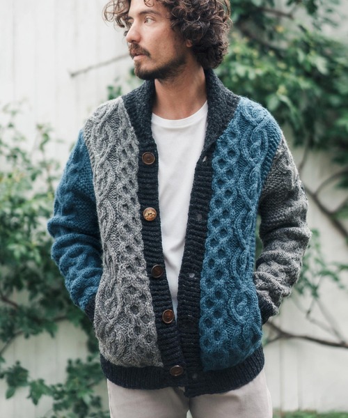 CAMBIO(カンビオ)の「mcg3075-【HIMALAYAN CLIMBERS HAND-KNIT】手編みクレイジー配色カーディガン(カーディガン/ボレロ・メンズ・ホワイト系その他/グレー系その他/ブラック系その他/アイボリー・M/LL/L)」の4枚目の写真