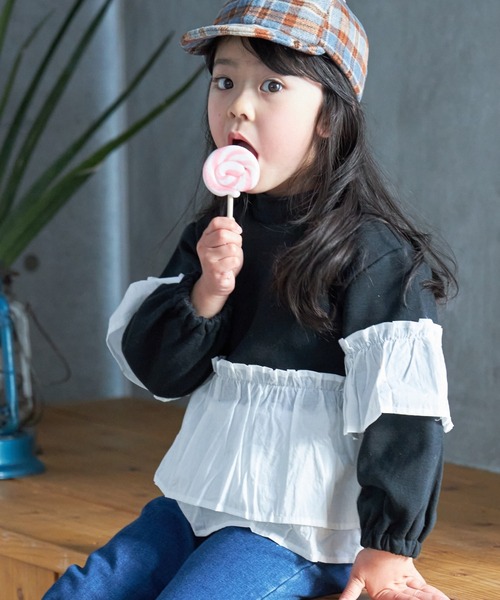 MAKE YOUR DAY（メイクユアデイ）の「異素材切替GIRLSプルオーバー■80～140cm（スウェット・キッズ・その他/カーキ・80/110/120/100/90/140/130）」の3枚目の写真