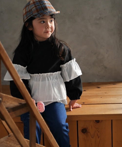 MAKE YOUR DAY（メイクユアデイ）の「異素材切替GIRLSプルオーバー■80～140cm（スウェット・キッズ・その他/カーキ・80/110/120/100/90/140/130）」の4枚目の写真