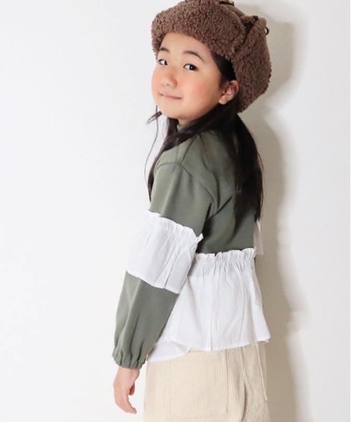 MAKE YOUR DAY（メイクユアデイ）の「異素材切替GIRLSプルオーバー■80～140cm（スウェット・キッズ・その他/カーキ・80/110/120/100/90/140/130）」の16枚目の写真