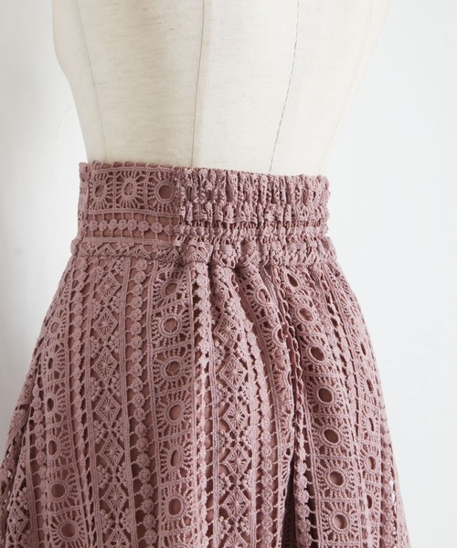 裾切り替えかぎ針編み風レースフレアスカート（スカート）｜tocco