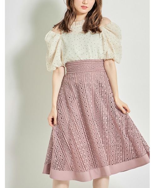 裾切り替えかぎ針編み風レースフレアスカート（スカート）｜tocco