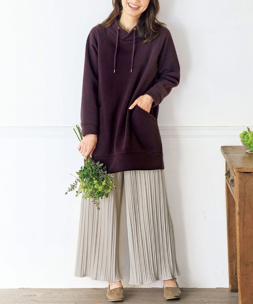 BELLUNA PLUS（ベルーナ）の「なめらか起毛素材プリーツワイドパンツ（その他パンツ・レディース・ライトグレー/ブラック/ブラウン・MEDIUM/LARGE/X-LARGE/SMALL）」の5枚目の写真