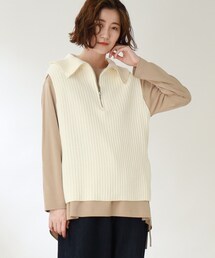 THE SHOP TK （ザ ショップ ティーケー ）の「◆ハーフジップ変わり編みニットベスト（ベスト）」