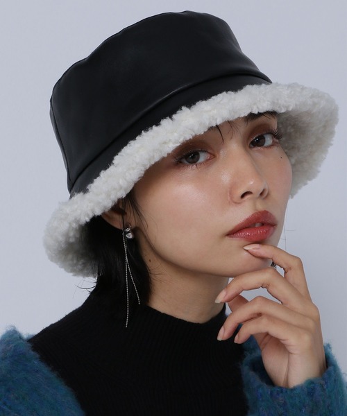 PAGEBOY（ページボーイ）の「ボアMIXバケハ（ハット・レディース・ブラック/モカ・FREE）」の2枚目の写真