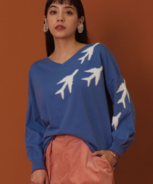 JETSET SOLO PLUS （ジェットセットソロプラス）の「【FONT LAB】シャギー飛行機 ジャガード 2WAYニット（ニット/セーター・レディース・ブラウン/ネイビー/ブルー・FREE）」の3枚目の写真