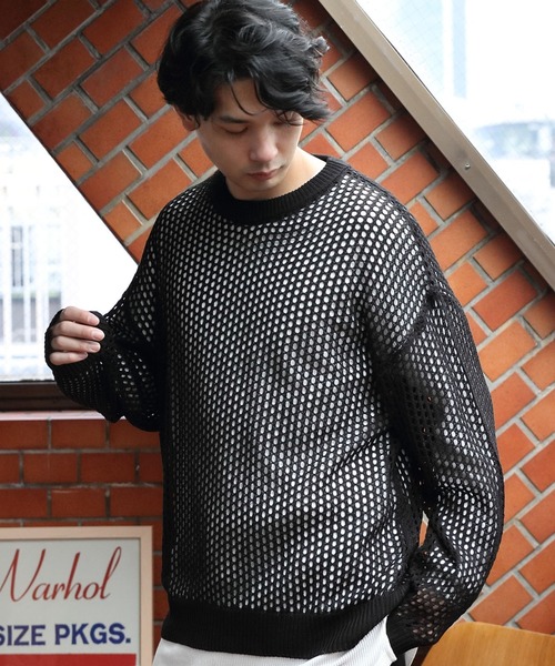 8(eight)(エイト)の「メッシュクルーニット(ニット/セーター・メンズ・ブラック/オフホワイト・MEDIUM/LARGE)」の14枚目の写真