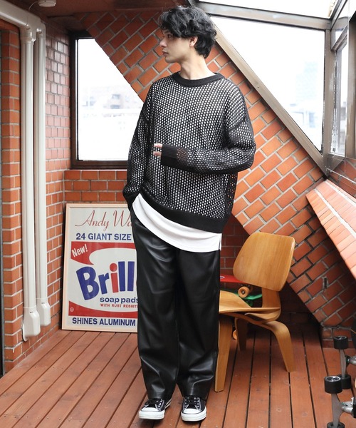 8(eight)(エイト)の「メッシュクルーニット(ニット/セーター・メンズ・ブラック/オフホワイト・MEDIUM/LARGE)」の16枚目の写真