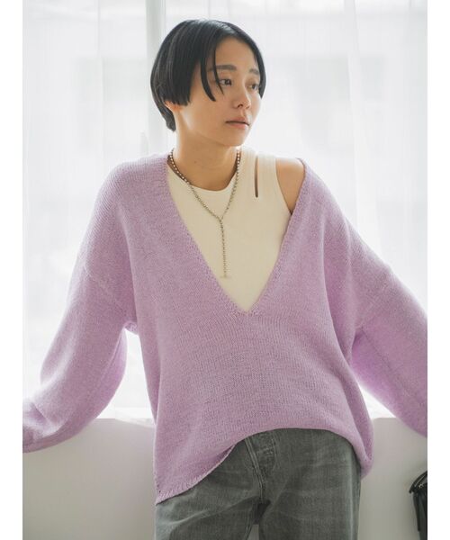 Ungrid（アングリッド）の「テープヤーン深Ｖネックニット（ニット/セーター・レディース・アイボリー/ミント/パープル・FREE）」の3枚目の写真