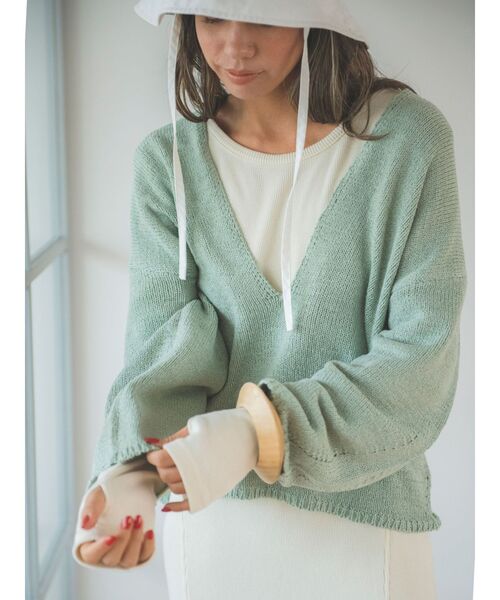 Ungrid（アングリッド）の「テープヤーン深Ｖネックニット（ニット/セーター・レディース・アイボリー/ミント/パープル・FREE）」の7枚目の写真