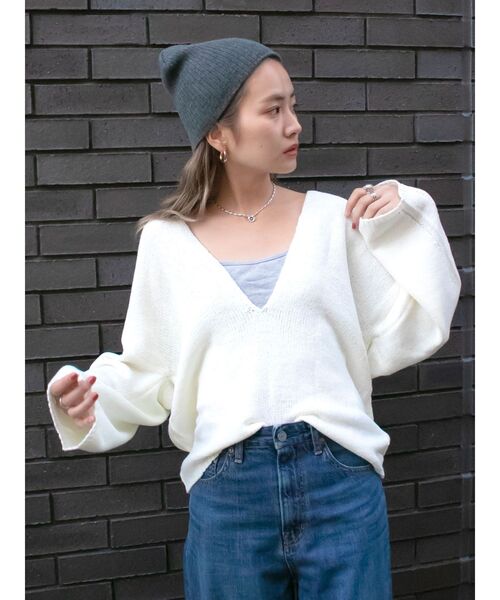 Ungrid（アングリッド）の「テープヤーン深Ｖネックニット（ニット/セーター・レディース・アイボリー/ミント/パープル・FREE）」の16枚目の写真