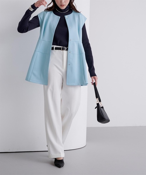 UR'S（ユアーズ）の「ボンディングペプラムトップス／ジレ（ベスト・レディース・ホワイト/ブラック/ネイビー/ライトブルー/ダークブラウン・S/M/L）」の13枚目の写真