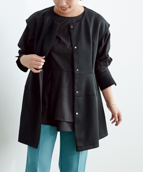 UR'S（ユアーズ）の「ボンディングペプラムトップス／ジレ（ベスト・レディース・ホワイト/ブラック/ネイビー/ライトブルー/ダークブラウン・S/M/L）」の17枚目の写真