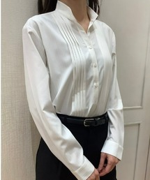 TOKYO SHIRTS | COFREX スキッパー衿 タック長袖ブラウス(ビジネスシャツ)