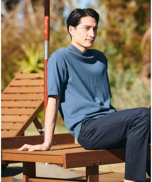 green label relaxing（グリーンレーベルリラクシング）の「スビン 天竺 モックネックT 半袖 ニット（ニット/セーター・メンズ・ロイヤルブルー/ホワイト/ライム・L/M/S/XL）」の3枚目の写真