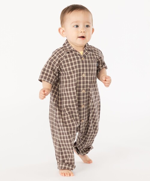 SHIPS（シップス）の「SHIPS KIDS:オープンカラー 半袖 ロンパース（ロンパース・キッズ・キャメル/ライトブルー・80/70）」の3枚目の写真