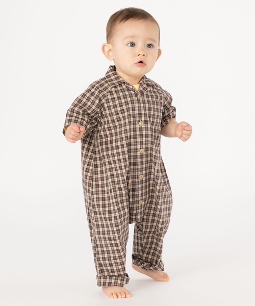 SHIPS（シップス）の「SHIPS KIDS:オープンカラー 半袖 ロンパース（ロンパース・キッズ・キャメル/ライトブルー・80/70）」の4枚目の写真