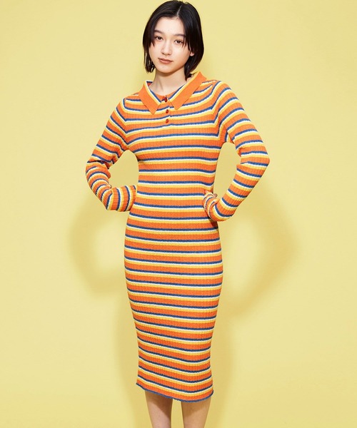 美品♥レア　ハート柄　黄色ニットワンピース　オレンジ FOREVER 21（フォーエバー トゥエンティーワン）の「【POP