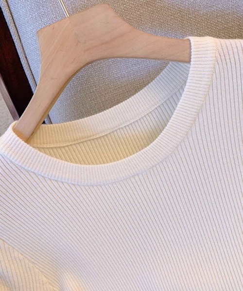 SPIGA（スピーガ）の「裾ﾌﾘﾝｼﾞ半袖ﾘﾌﾞﾆｯﾄ（その他トップス・レディース・ピンク/ブラック/ベージュ/ホワイト・FREE）」の8枚目の写真