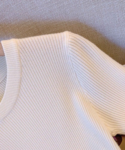 SPIGA（スピーガ）の「裾ﾌﾘﾝｼﾞ半袖ﾘﾌﾞﾆｯﾄ（その他トップス・レディース・ピンク/ブラック/ベージュ/ホワイト・FREE）」の7枚目の写真