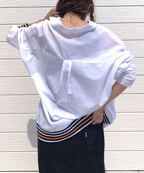 Q（キュー）の「リブドッキングシャツ（シャツ/ブラウス・レディース・ブルー系/アイボリー/ネイビー×ホワイト・MEDIUM）」の2枚目の写真