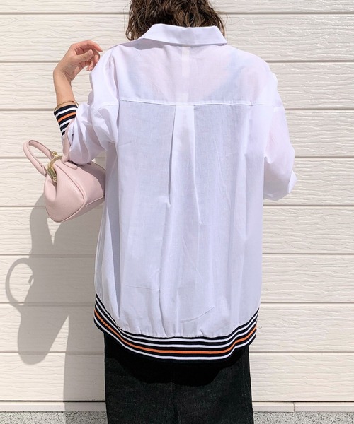 Q（キュー）の「リブドッキングシャツ（シャツ/ブラウス・レディース・ブルー系/アイボリー/ネイビー×ホワイト・MEDIUM）」の14枚目の写真