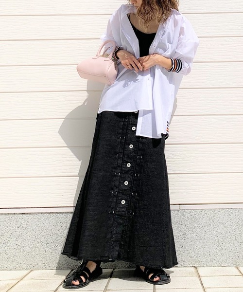 Q（キュー）の「リブドッキングシャツ（シャツ/ブラウス・レディース・ブルー系/アイボリー/ネイビー×ホワイト・MEDIUM）」の18枚目の写真