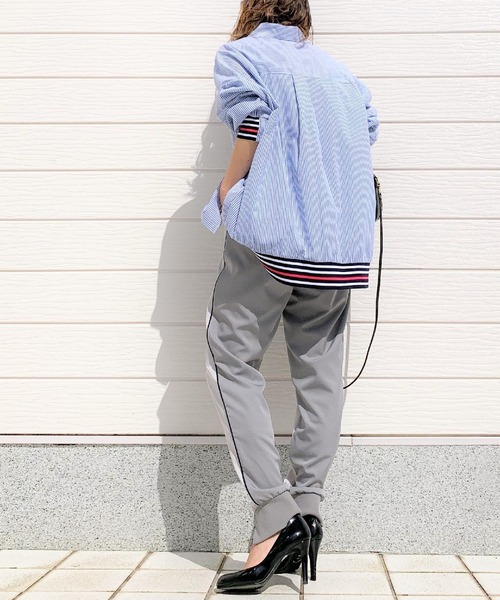 Q（キュー）の「リブドッキングシャツ（シャツ/ブラウス・レディース・ブルー系/アイボリー/ネイビー×ホワイト・MEDIUM）」の19枚目の写真