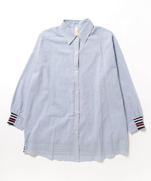 Q（キュー）の「リブドッキングシャツ（シャツ/ブラウス・レディース・ブルー系/アイボリー/ネイビー×ホワイト・MEDIUM）」の22枚目の写真