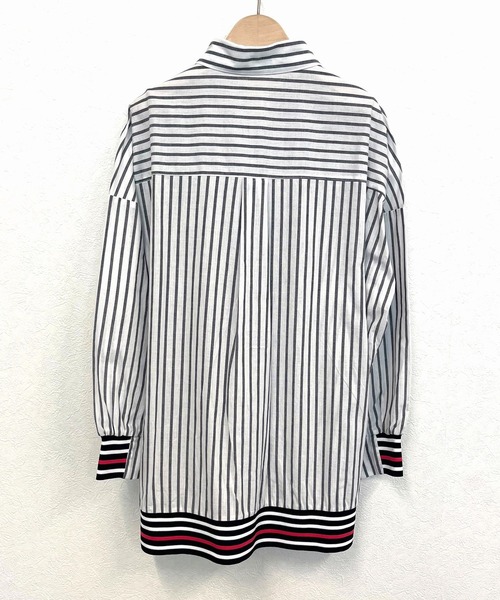 Q（キュー）の「リブドッキングシャツ（シャツ/ブラウス・レディース・ブルー系/アイボリー/ネイビー×ホワイト・MEDIUM）」の4枚目の写真