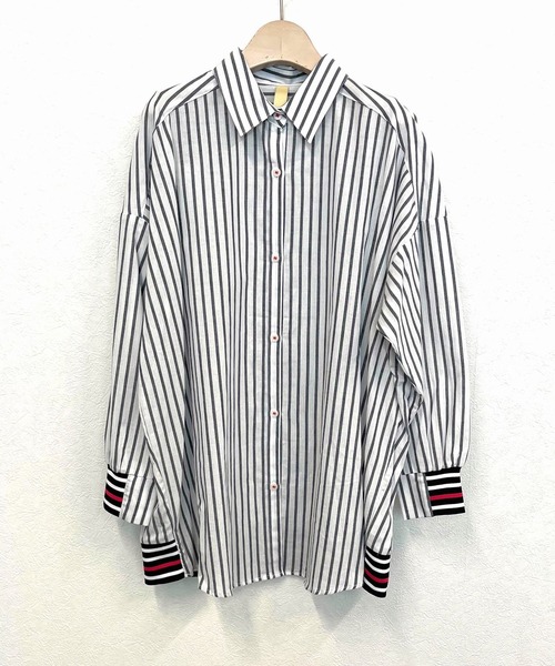 Q（キュー）の「リブドッキングシャツ（シャツ/ブラウス・レディース・ブルー系/アイボリー/ネイビー×ホワイト・MEDIUM）」の6枚目の写真