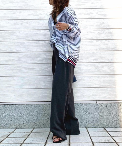 Q（キュー）の「リブドッキングシャツ（シャツ/ブラウス・レディース・ブルー系/アイボリー/ネイビー×ホワイト・MEDIUM）」の9枚目の写真