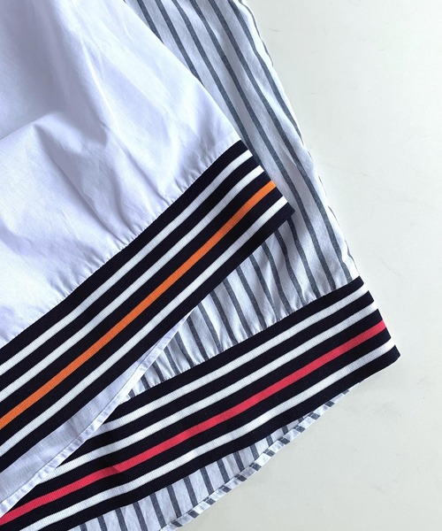 Q（キュー）の「リブドッキングシャツ（シャツ/ブラウス・レディース・ブルー系/アイボリー/ネイビー×ホワイト・MEDIUM）」の10枚目の写真