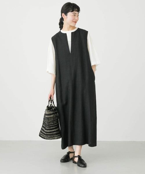 かぐれ(カグレ)の「『2サイズ展開』リネンボックスワンピース(ワンピース・レディース・ベージュ/ブラック・1/2)」の12枚目の写真