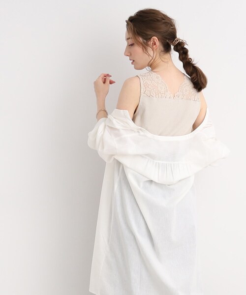 DRESKIP（ドレスキップ）の「◆【吸水速乾】インナーもかわいく! 衿レースタンクトップ（タンクトップ・レディース・ブラック/オフホワイト/サンドベージュ・02/03/04）」の3枚目の写真