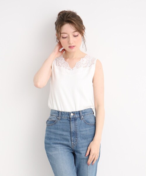 DRESKIP（ドレスキップ）の「◆【吸水速乾】インナーもかわいく! 衿レースタンクトップ（タンクトップ・レディース・ブラック/オフホワイト/サンドベージュ・02/03/04）」の13枚目の写真