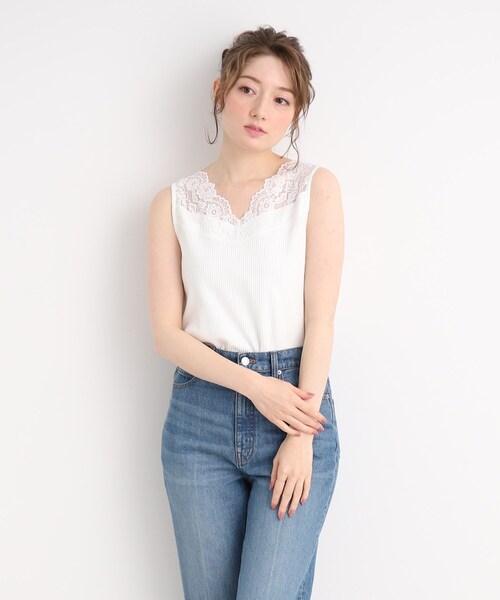 DRESKIP（ドレスキップ）の「◆【吸水速乾】インナーもかわいく! 衿レースタンクトップ（タンクトップ・レディース・ブラック/オフホワイト/サンドベージュ・02/03/04）」の14枚目の写真