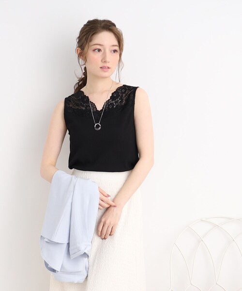 DRESKIP（ドレスキップ）の「◆【吸水速乾】インナーもかわいく! 衿レースタンクトップ（タンクトップ・レディース・ブラック/オフホワイト/サンドベージュ・02/03/04）」の22枚目の写真