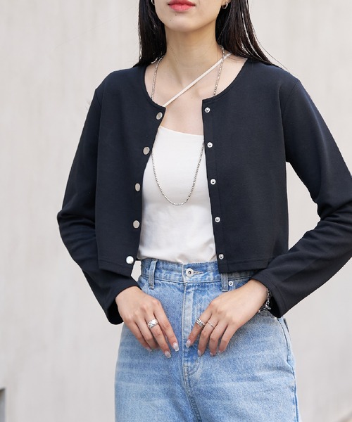 COLONY 2139（コロニートゥーワンスリーナイン）の「前後２WAY ライトダンボールドットボタンクロップトカーディガン（カーディガン/ボレロ・レディース・ホワイト/ブラック/ブルー/グリーン・FREE）」の13枚目の写真