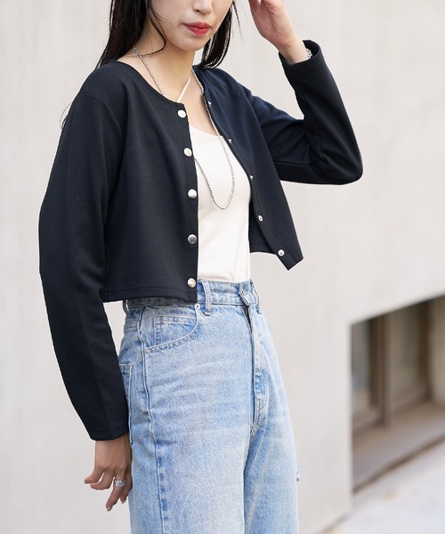 COLONY 2139（コロニートゥーワンスリーナイン）の「前後２WAY ライトダンボールドットボタンクロップトカーディガン（カーディガン/ボレロ・レディース・ホワイト/ブラック/ブルー/グリーン・FREE）」の12枚目の写真