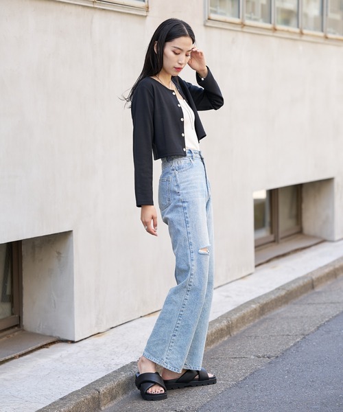 COLONY 2139（コロニートゥーワンスリーナイン）の「前後２WAY ライトダンボールドットボタンクロップトカーディガン（カーディガン/ボレロ・レディース・ホワイト/ブラック/ブルー/グリーン・FREE）」の15枚目の写真